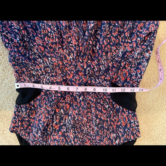 BCBG -Navy Red Pattern Black Mesh Cutout Dress - Picture 4 of 5